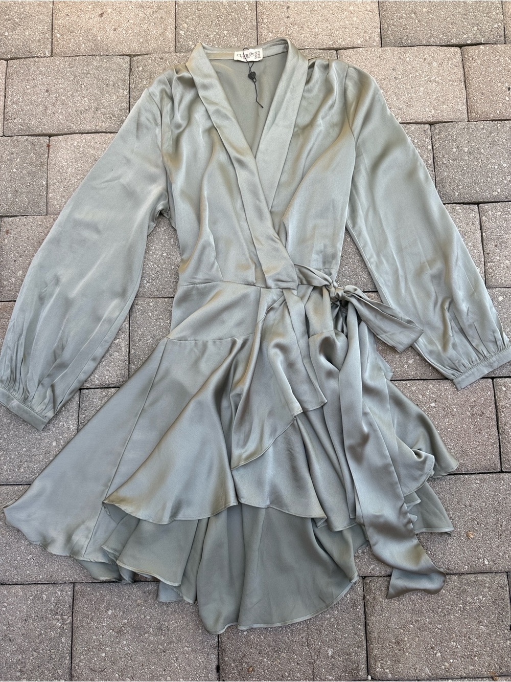 Club L London Satin Wrap Blouse in Sage
